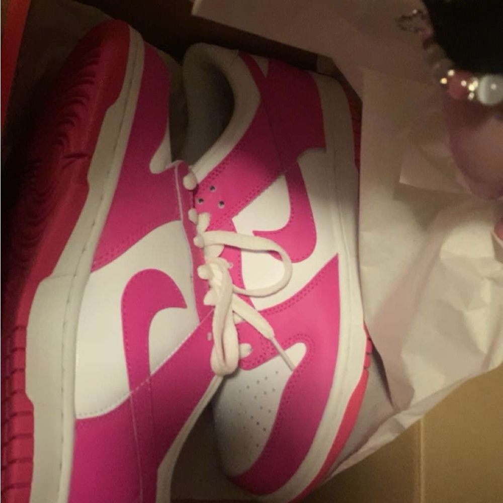 Pink and White Nike low dunks